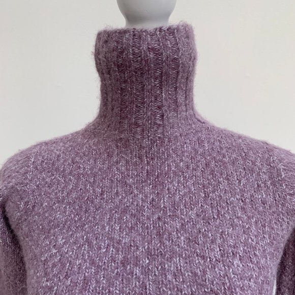 Gorgeous Purple Mohair Cable Knit Turtleneck Sweater with Bell Sleeves - Picture 8 of 13